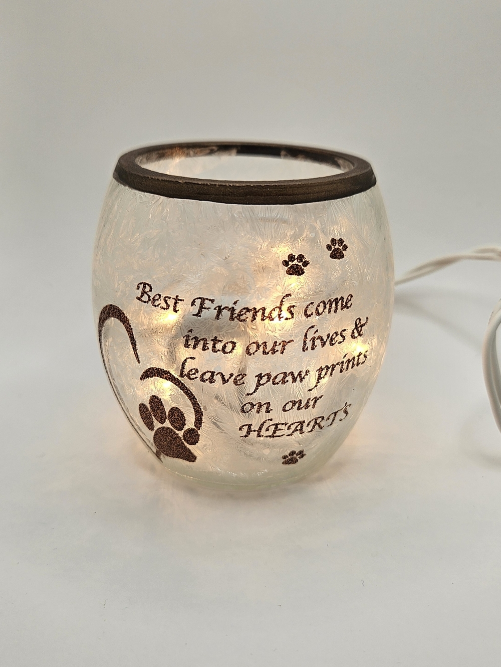 Stony Creek Paw Print Glass Candle Holder - Cream with Brown Accent